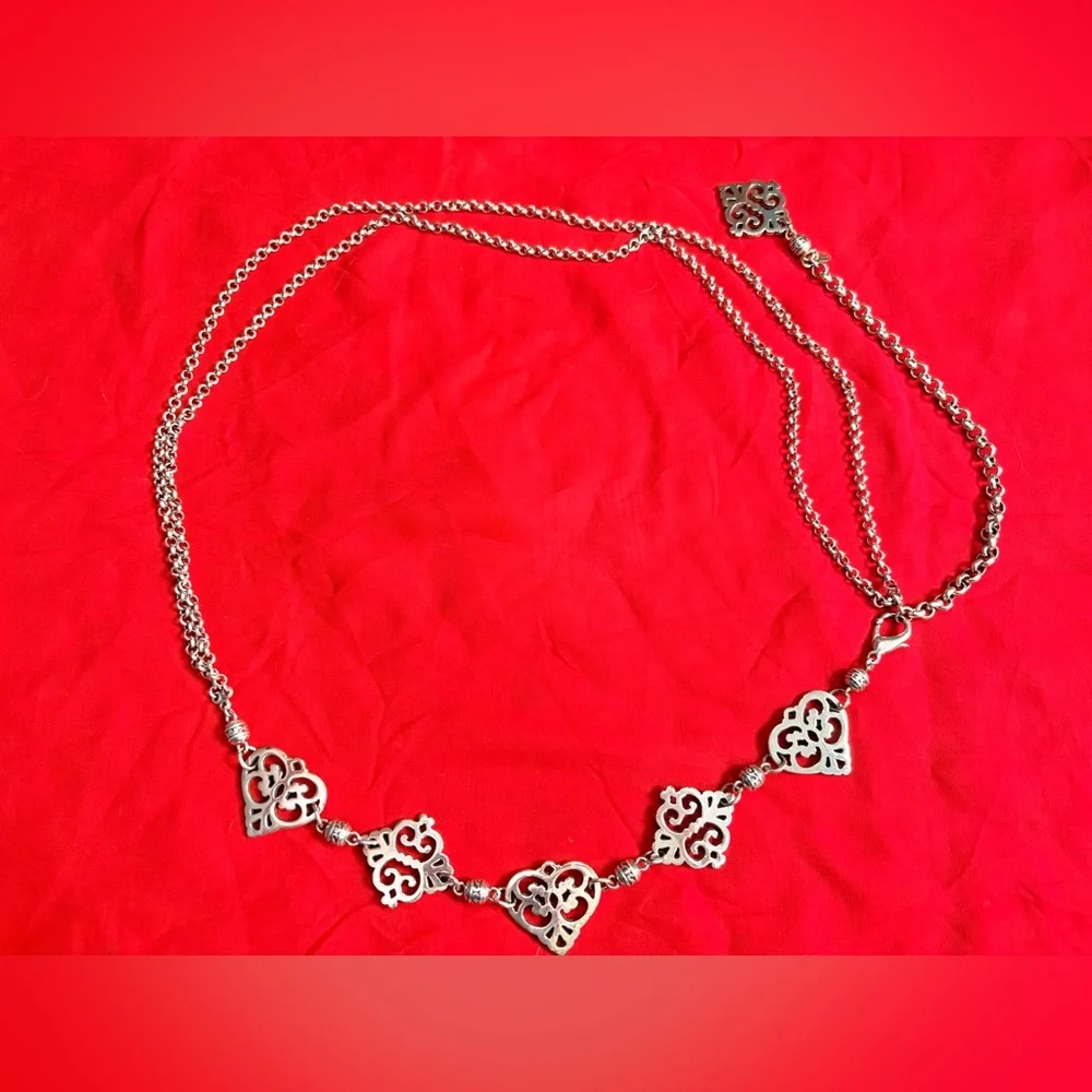 Vintage silver tone filigree metal chain statement belt